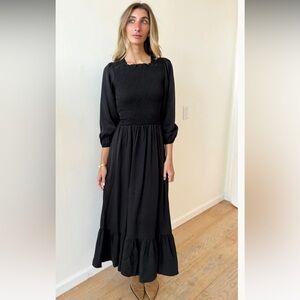 Women’s Black Maxi Dress with Smocked Bodice